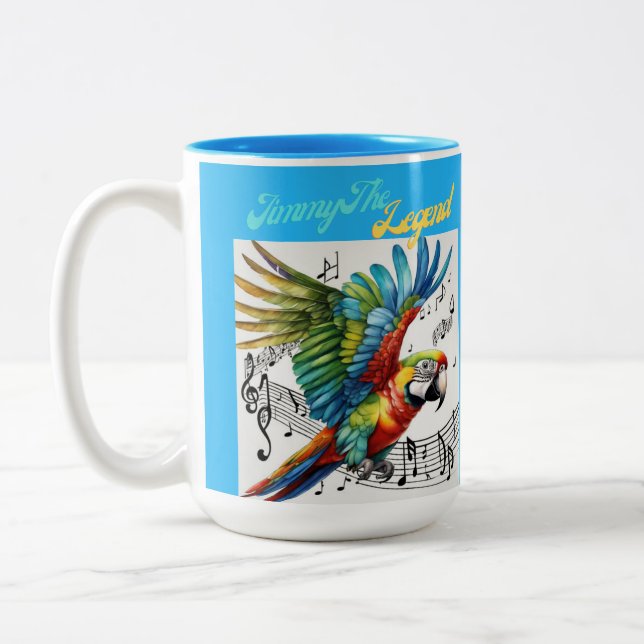 Jimmy The Legend Coffee Mug, Parrot Cup, Music  Two-Tone Coffee Mug (Left)