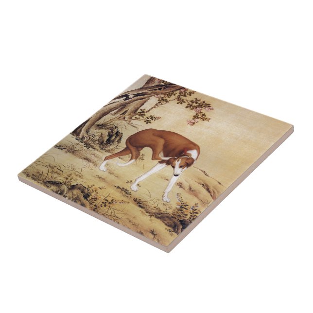 Jinchixian 金翅猃 ~ Greyhound ~ Giuseppe Castiglione~ Tile (Side)