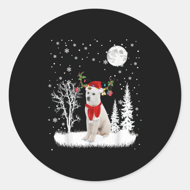 Jindo Under Moonlight Snow Christmas Pajama  Classic Round Sticker (Front)