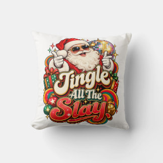 Jingle All the Slay Disco Santa Throw Pillow