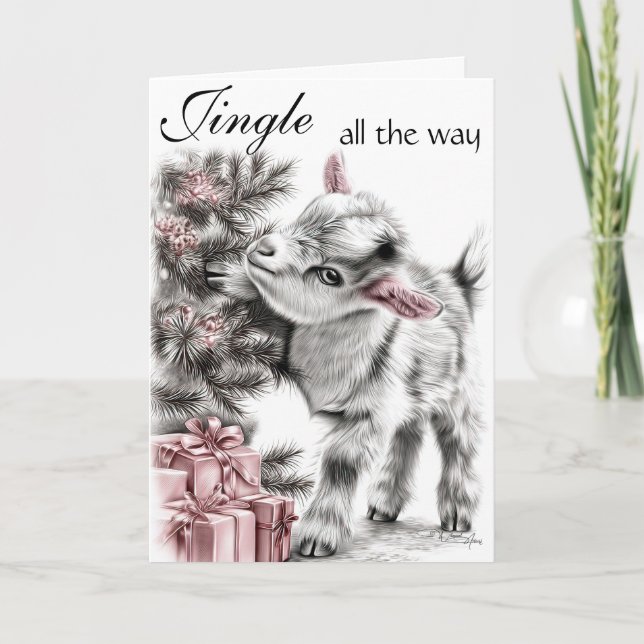 Jingle All the Way  -  Baby Goat Christmas Holiday Card (Front)