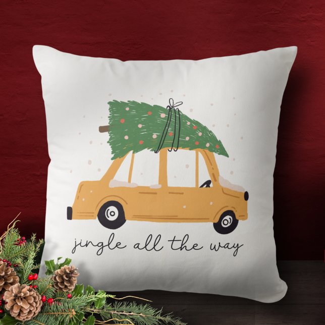 Jingle All The Way Car and Christmas Tree Holiday Throw Pillow (Creator Uploaded)