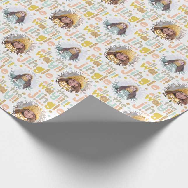 Jingle All The Way | Cheery Two Photo Christmas Wrapping Paper (Corner)