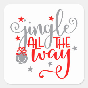 Jingle All The Way Christmas Bells Stars Square Sticker