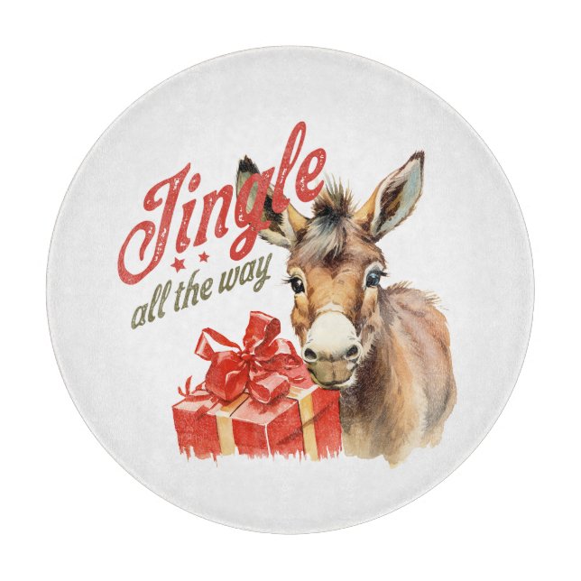 Jingle All the Way Christmas Farm Donkey Cutting Board (Front)