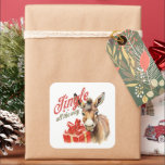 Jingle All the Way Christmas Farm Donkey Square Sticker<br><div class="desc">Jingle all the way with this adorable vintage-inspired donkey with Christmas present! This festive farm design is perfect for spreading holiday cheer and adding a touch of nostalgia to your holiday décor.</div>