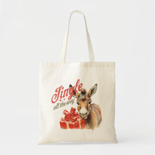 Jingle All the Way Christmas Farm Donkey Tote Bag