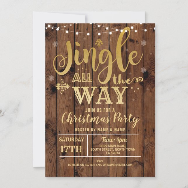 Jingle All The Way Christmas Party Holidays Gold Invitation (Front)