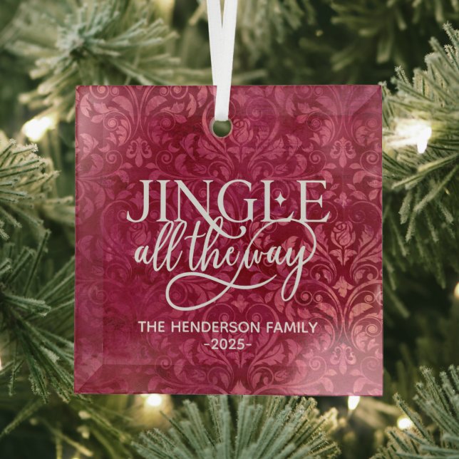 Jingle All The Way Family Name Christmas Glass Ornament (Insitu)