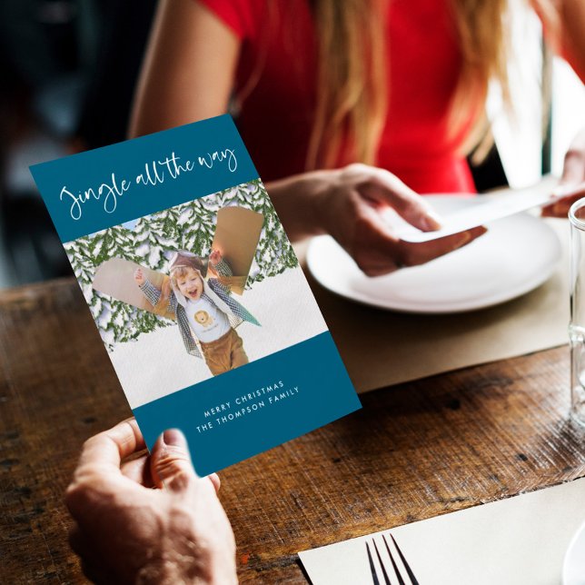 Jingle All The Way Photo Christmas Flat Card (Creator Uploaded)