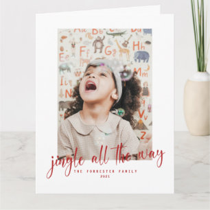 Jingle All The Way Red Script 2 Photo Holiday Card