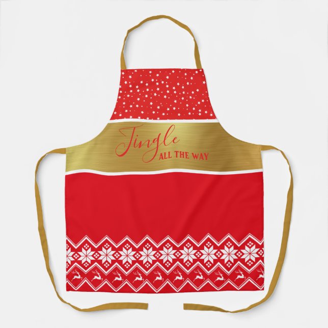 Jingle All The Way | Reindeer, Snowflakes & Stars Apron (Front)