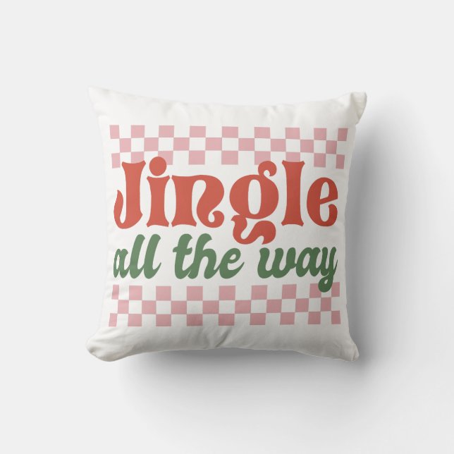 Jingle All The Way Retro Groovy Christmas Throw Pillow (Front)
