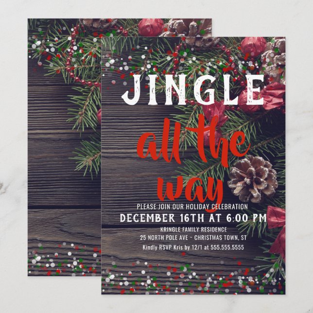 Jingle All the Way Rustic Holiday Party Invitation (Front/Back)