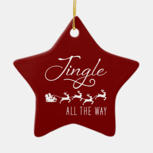 Jingle All The Way Santa's Sleigh Red & White Ceramic Ornament