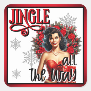 Jingle all the Way Vintage Pinup Square Sticker