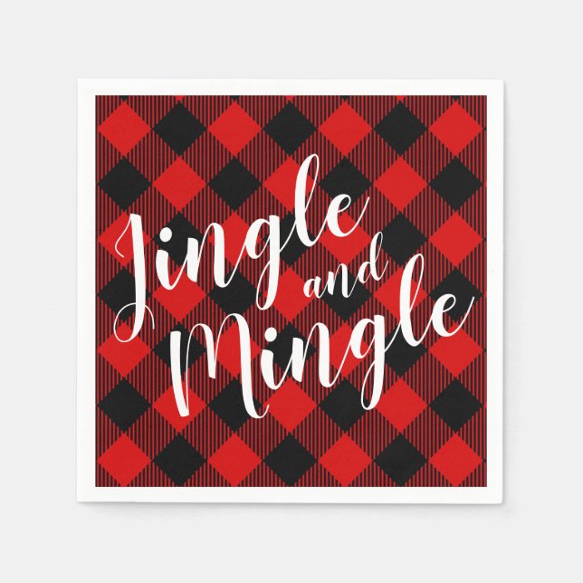 Jingle and Mingle Buffalo Plaid Holiday Party Napkin (Front)