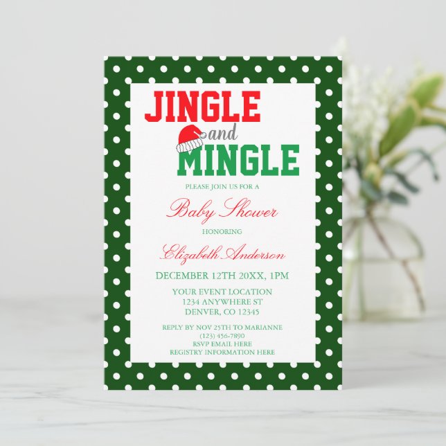 Jingle and Mingle Christmas Baby Shower Invitation (Standing Front)