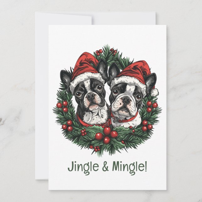 Jingle And Mingle Christmas Boston Terrier Dogs Invitation (Front)