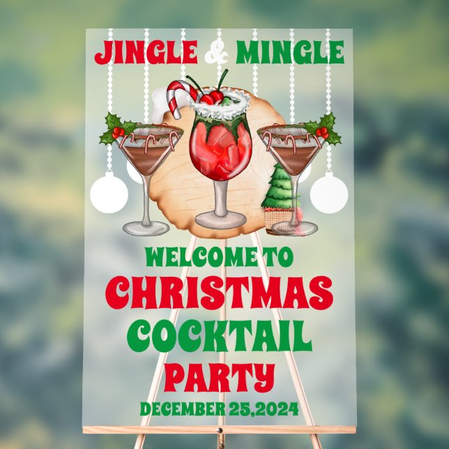 Jingle and Mingle Christmas Cocktail Party Frosted Acrylic Sign (Neutral)