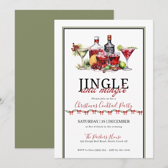 Jingle and mingle christmas cocktail party  invitation (Front/Back)