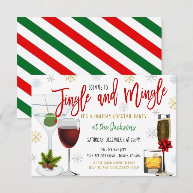 Jingle and Mingle Christmas Cocktail Party Invite (Front/Back)