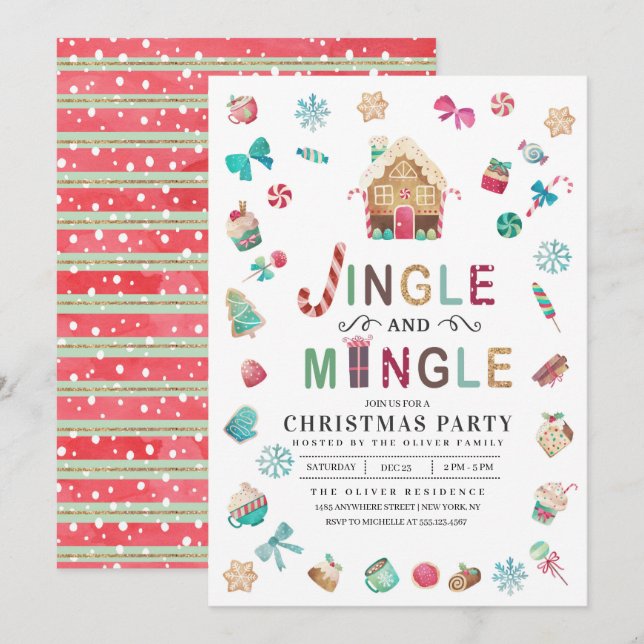 Jingle and Mingle Christmas Gingerbread Party Invitation (Front/Back)