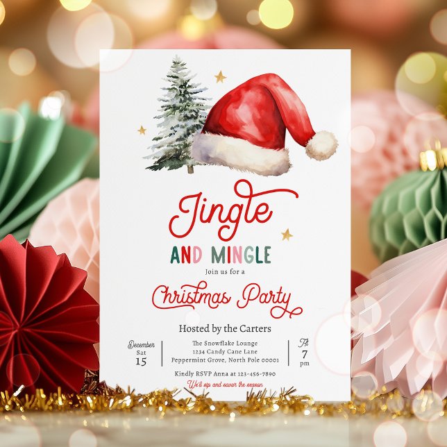 Jingle And Mingle Christmas Holiday Cocktail Party Invitation (Creator Uploaded)