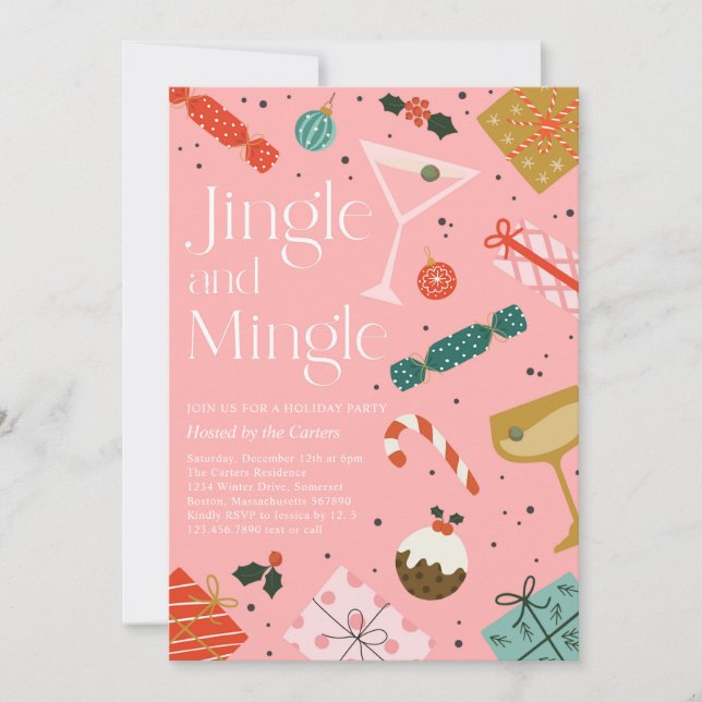 Jingle And Mingle Christmas Holiday Cocktail Party Invitation (Front)