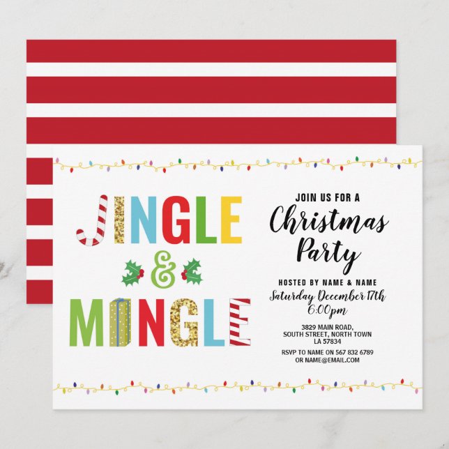 Jingle and Mingle Christmas Party Holly Holidays Invitation (Front/Back)