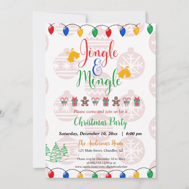 Jingle and Mingle Christmas Party Home Office Invi Invitation (Front)