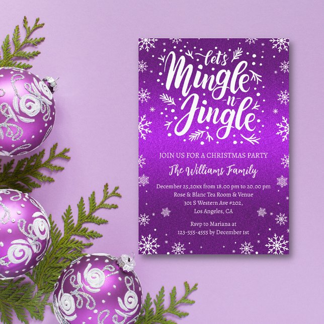  jingle and mingle christmas party pink purple invitation (Creator Uploaded)