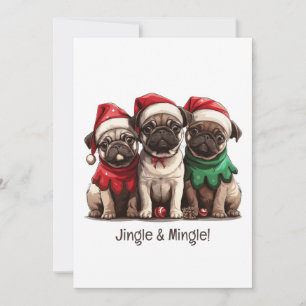 Jingle And Mingle Christmas Pug Dogs Invitation