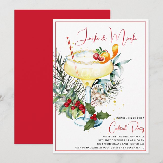 Jingle and Mingle Cocktail Holiday Party  Invitation (Front/Back)