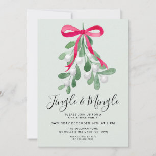 Jingle And Mingle Green Mistletoe Christmas Party  Invitation