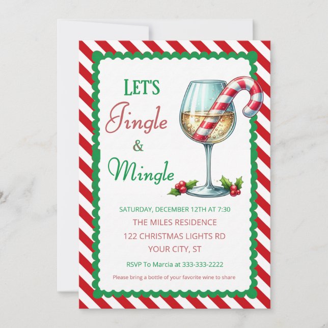 Jingle and Mingle Holiday Cocktail Party Invitation (Front)
