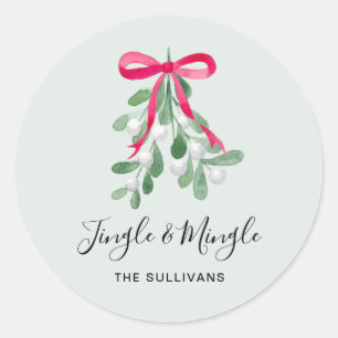 Jingle And Mingle Mistletoe Green Christmas Classic Round Sticker