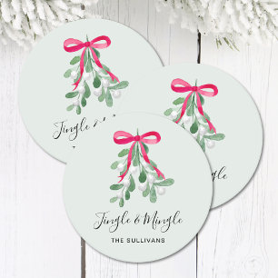 Jingle And Mingle Mistletoe Green Christmas Round Paper Coaster