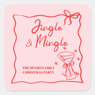 Jingle and Mingle Pink Red ribbon Square Sticker