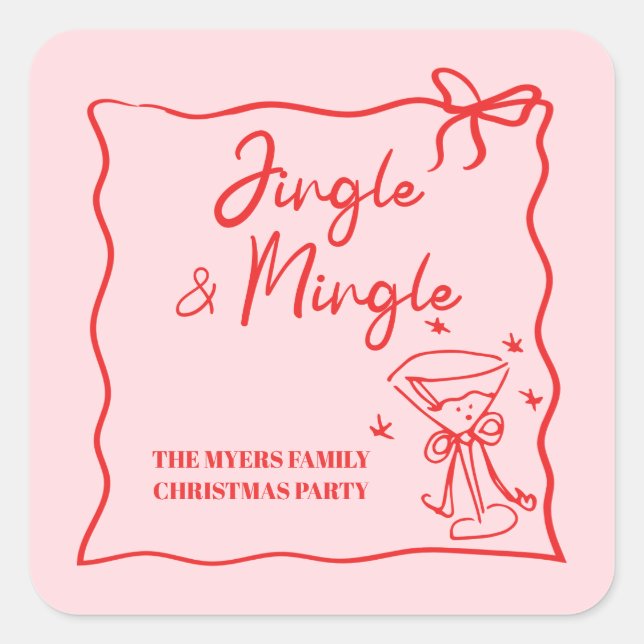 Jingle and Mingle Pink Red ribbon Square Sticker (Front)