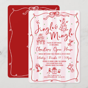 Jingle and Mingle Red Hand Drawn Doodles Christmas Invitation