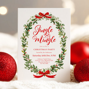 Jingle And Mingle Wreath Christmas Party Invitation