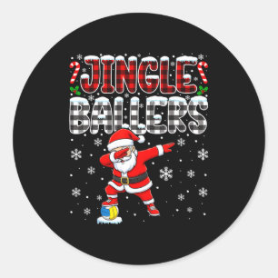 Jingle Ballers Plaid Santa Dabbing Volleyball Chri Classic Round Sticker