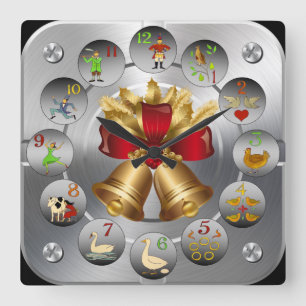 Jingle Balls ~ The 12 Days Of Christmas ~ Square Wall Clock
