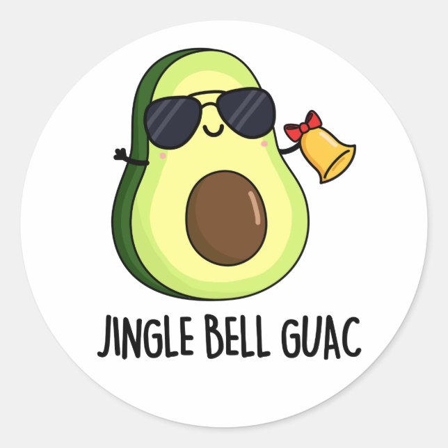 Jingle Bell Guac Funny Avocado Pun  Classic Round Sticker (Front)