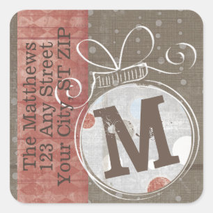Jingle Bell Monogram Return Address Square Sticker