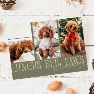 Jingle Bell Paws Christmas Sage Green Dog Photo Holiday Card