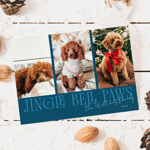 Jingle Bell Paws Christmas Teal Dog Photo Holiday Card