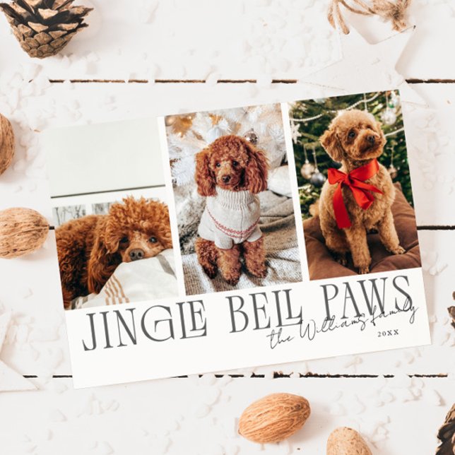 Jingle Bell Paws Christmas White Dog Photo  Holiday Card (Creator Uploaded)