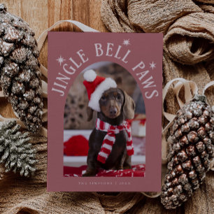 Jingle Bell Paws Dog Photo Pink Christmas Holiday Card
